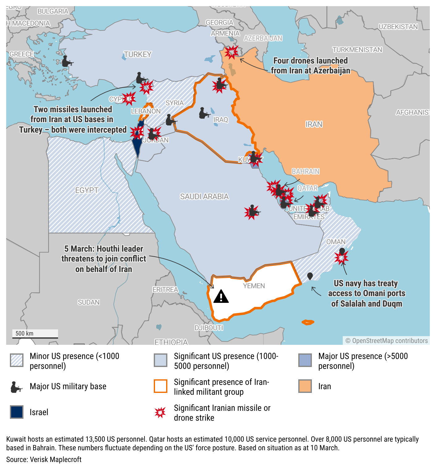 Figure 1: Iran is hitting targets across the Middle East in response to US-Israel attack